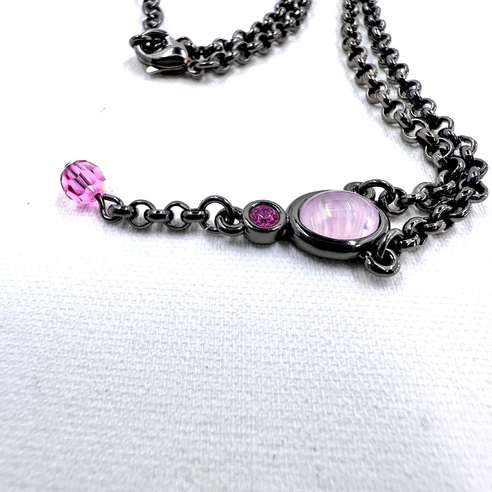 NWOT - Pink Jeweled & Beaded Y Style 14” Gunmetal Tone Chocker Necklace - Picture 5 of 6